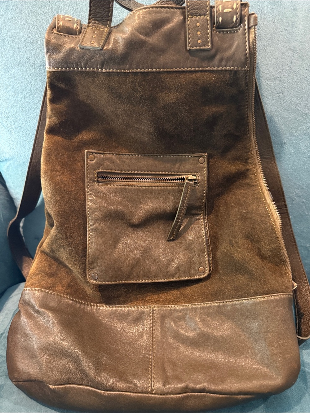 Free People Olive/Brown Suede & Leather Backpack